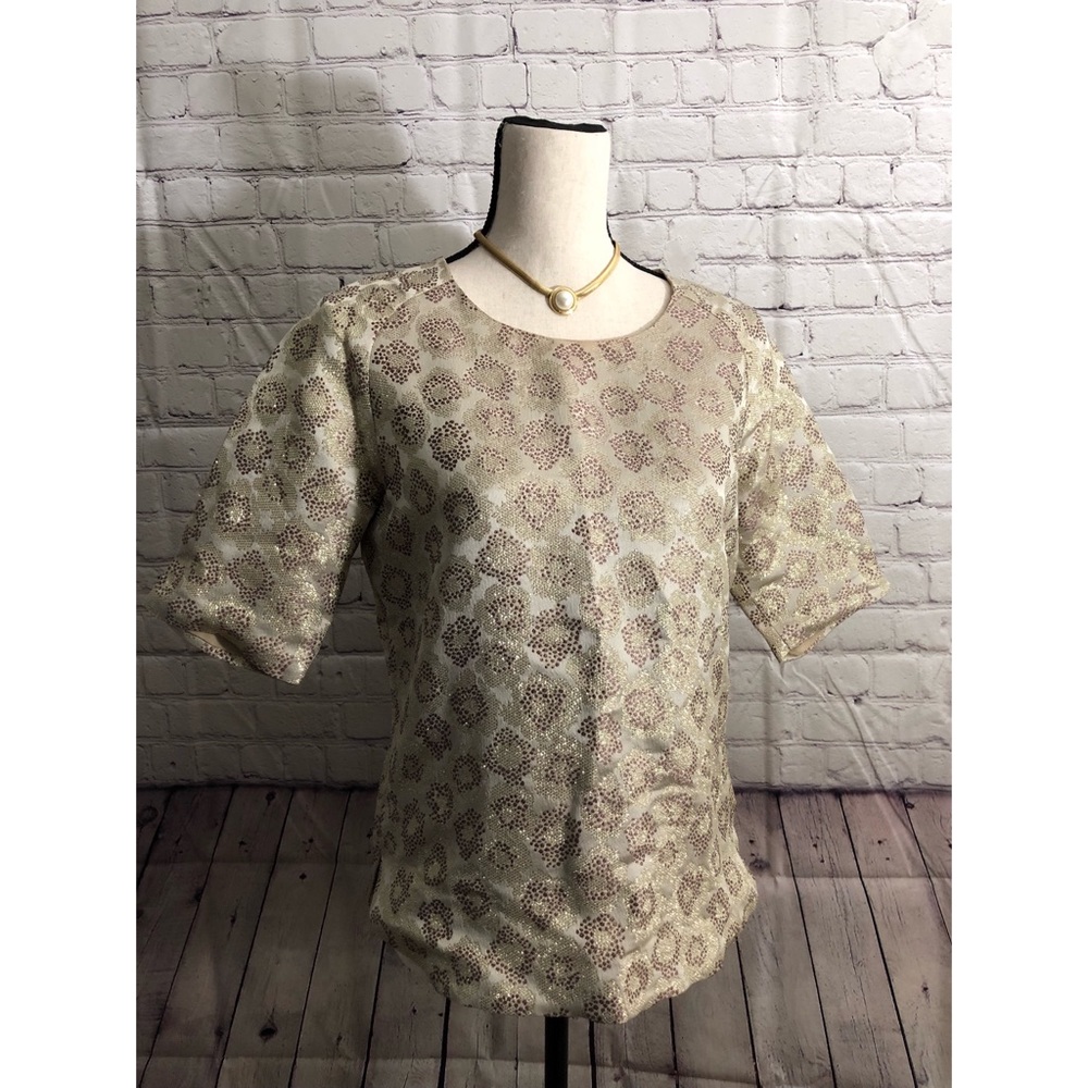 J. Crew Golden Silk Short Sleeve Metallic Blouse